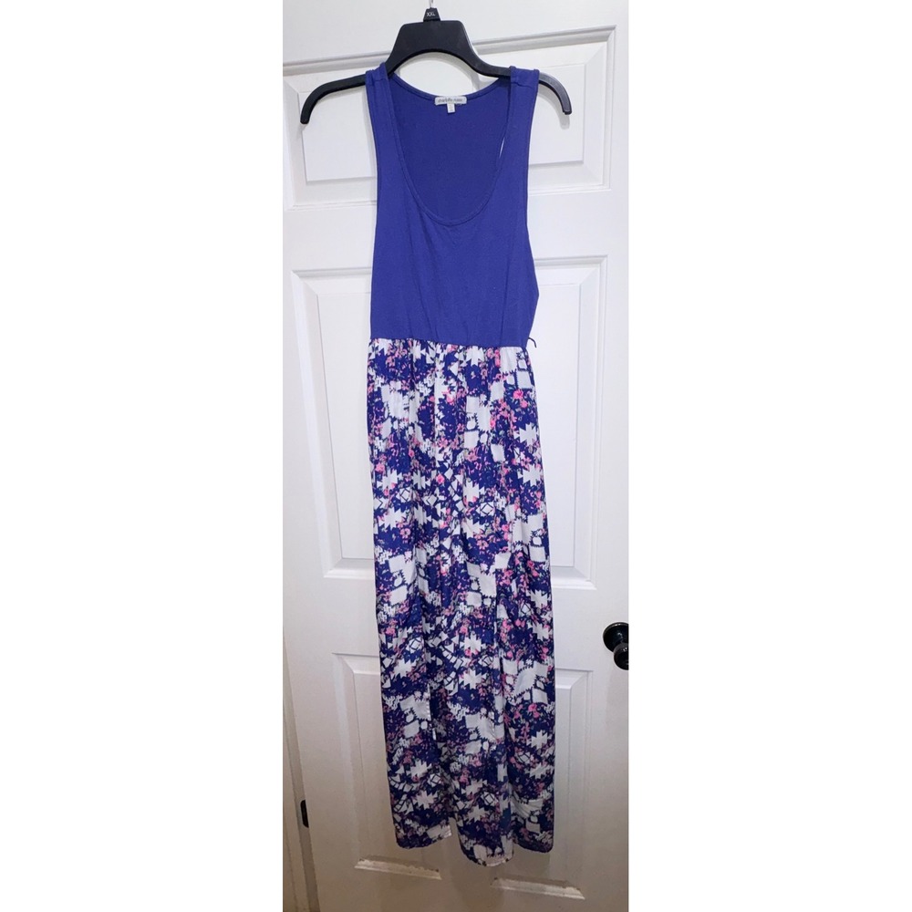 Charlotte Russe Blue Geometric Floral Racerback Maxi Dress Womens Large NO BELT‎